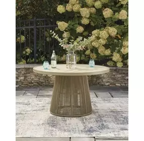 Ocean Park Beige 49" Round Outdoor Sintered Stone Top Dining Table