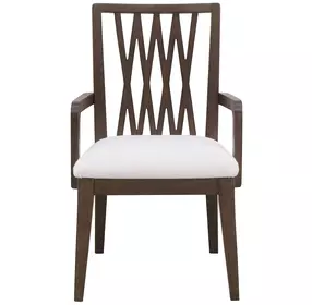 Asher Park White Upholstered Dining Arm Chair with Wood Back