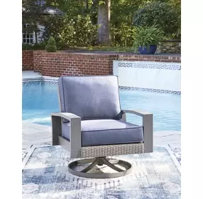 Dillon Beach Blue Performance Fabric Outdoor Swivel Lounge Chair