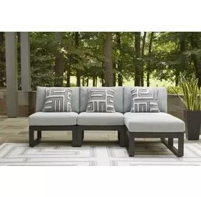 Beachloft Gray Performance Fabric 4 Piece Modular Outdoor Sectional with Pillows