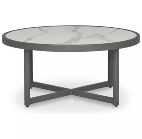 North Island Gray Round Outdoor Sintered Stone Top Occasional Table Set