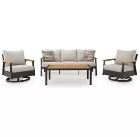 Carlsbad Beach Gray and Brown Performance Fabric 4 Piece Outdoor Conversation Set