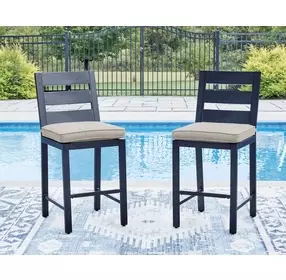 Mabry Shores Gray Performance Fabric Outdoor Bar Stool Set of 2