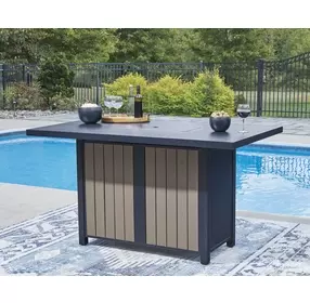 Mabry Shores Navy Blue and Driftwood 70" Rectangular Outdoor Bar Table with Fire Pit