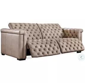 Savion Grandier Giovanni Taupe Leather 2 Piece Power Reclining Sofa With Power Headrest