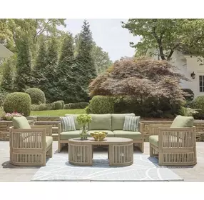 Moondance Beige and Green Performance Fabric 76" Outdoor Sofa