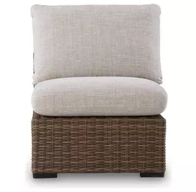 Angel Island Beige Performance Fabric Outdoor Armless Chair with Cushion