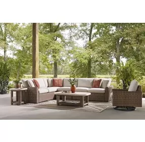 Angel Island Beige Performance Fabric 4 Piece Outdoor Modular Sectional with Pillows