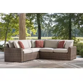 Angel Island Beige Performance Fabric 3 Piece Outdoor Modular Sectional with Pillows