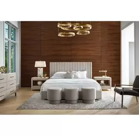 Modern Beige Performance Fabric Upholstered King Decker Panel Bed