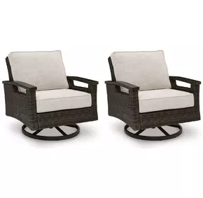 Drakes Beach Beige Performance Fabric Outdoor Swivel Rocker Lounge Chair Set of 2