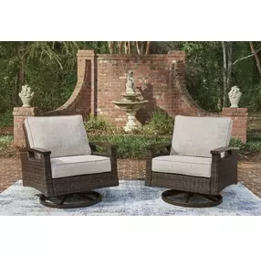 Drakes Beach Beige Performance Fabric Outdoor Swivel Rocker Lounge Chair Set of 2