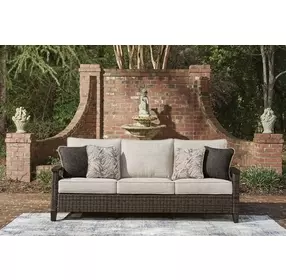 Drakes Beach Beige Performance Fabric 85" Outdoor Sofa with Cushion