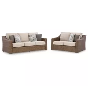 Revare Beach Beige 2-Piece Patio Conversation Set with Sofa and Loveseat