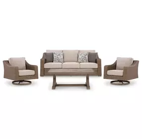 Revare Beach Beige 4-Piece Patio Conversation Set with Sofa, 2 Lounge Chairs and Coffee Table