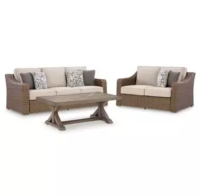 Revare Beach Beige 3-Piece Patio Conversation Set with Sofa, Loveseat and Lounge Chair