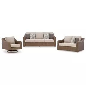 Revare Beach Beige 3-Piece Patio Conversation Set with Sofa and 2 Lounge Chairs