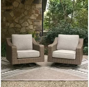 Revare Beach Beige Outdoor Swivel Lounge Chair Set of 2