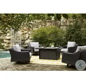Beachcroft Black And Light Gray Performance Fabric Outdoor Swivel Lounge Chair