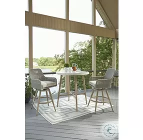 Seton Creek Stone And Beige Wood Outdoor Round Bar Table