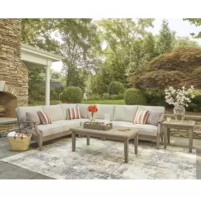 Clare View Beige Performance Fabric 4 Piece Outdoor Modular Sectional with Pillows