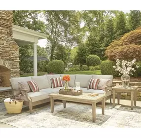Clare View Beige Performance Fabric 3 Piece Outdoor Modular Sectional with Pillows