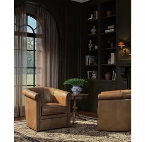 Axton Brown Swivel Leather Club Chair