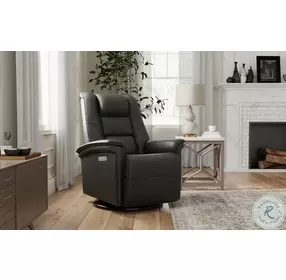 Paris Black Leather Swivel Glider Small Power Recliner
