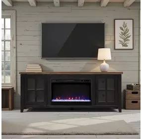 Providence Black and Bourbon 66" TV Stand with Fireplace