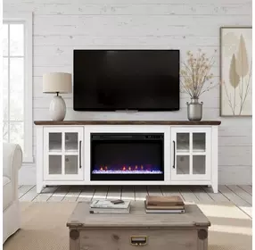 Providence White and Bourbon 66" TV Stand with Fireplace