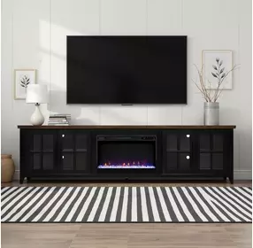 Providence Black and Bourbon 96" TV Stand with Fireplace