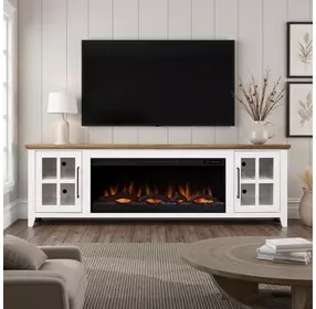 Providence White and Bourbon 83" TV Stand with Fireplace