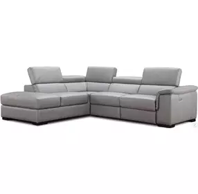Perla Light Gray Premium Leather Power Reclining LAF Sectional