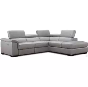 Perla Light Gray Premium Leather Power Reclining RAF Sectional