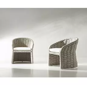 Salinas Nordic Gray and White Performance Fabric Outdoor Arm Chair