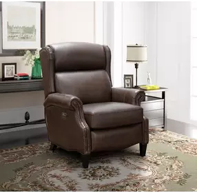 Philadelphia Ashford Walnut Leather Triple Power Recliner with USB Charging and Nailhead Trim