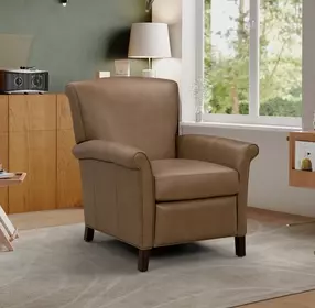 Phoebe Hillwood Toffee Leather Push Thru The Arms Recliner