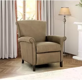 Phoebe Cashmere Taupe Leather Push Thru The Arms Recliner