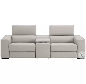 Picasso Silver Gray Leather Motion Console 100" Loveseat