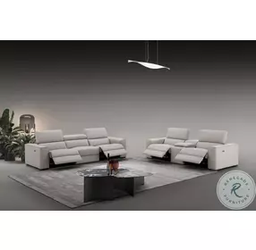 Picasso Silver Gray Leather Motion Console Loveseat