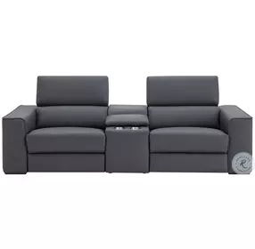 Picasso Blue Gray Leather Motion Console 100" Loveseat