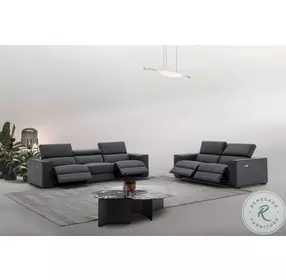 Picasso Blue Gray Leather Motion Sofa
