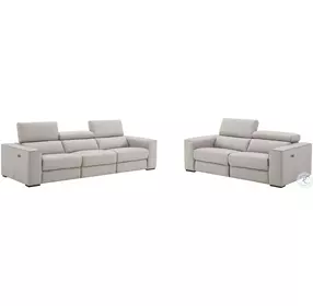 Picasso Silver Gray Leather Motion Sofa