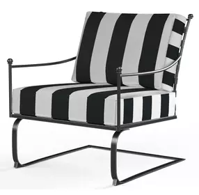 Provence Cabana Classic and White Upholstered Outdoor Rocker Club Chair with Self Welt