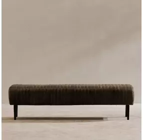 Endora Charred Olive Leather Upholstered Accent Bench