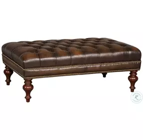 Wrenford Brown And Dark Walnut Leather Cocktail Ottoman
