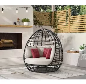 Fresca Beige Outdoor Upholstered Twin Egg Chair with 3 Pillows