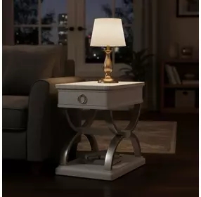 Point Breeze Fresh White and Soft Gray Glaze Rectangular Chairside Table with Metal