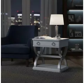 Point Breeze Fresh White and Soft Gray Glaze Rectangular End Table with Metal