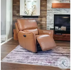 Portland Desert Leather Glider Power Recliner with Power Headrest and USB Charging